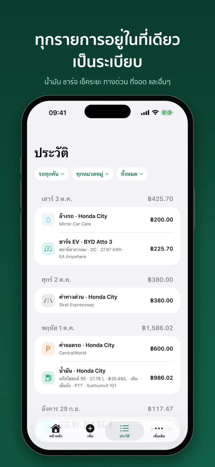 ประวัติค่าใช้จ่ายทุกรายการ
